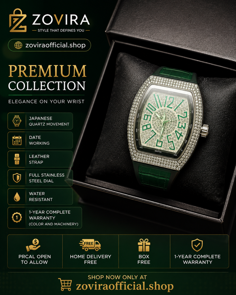 Franck Muller Vanguard Diamond Edition Green Strap Silver Bezel White/Green Dial