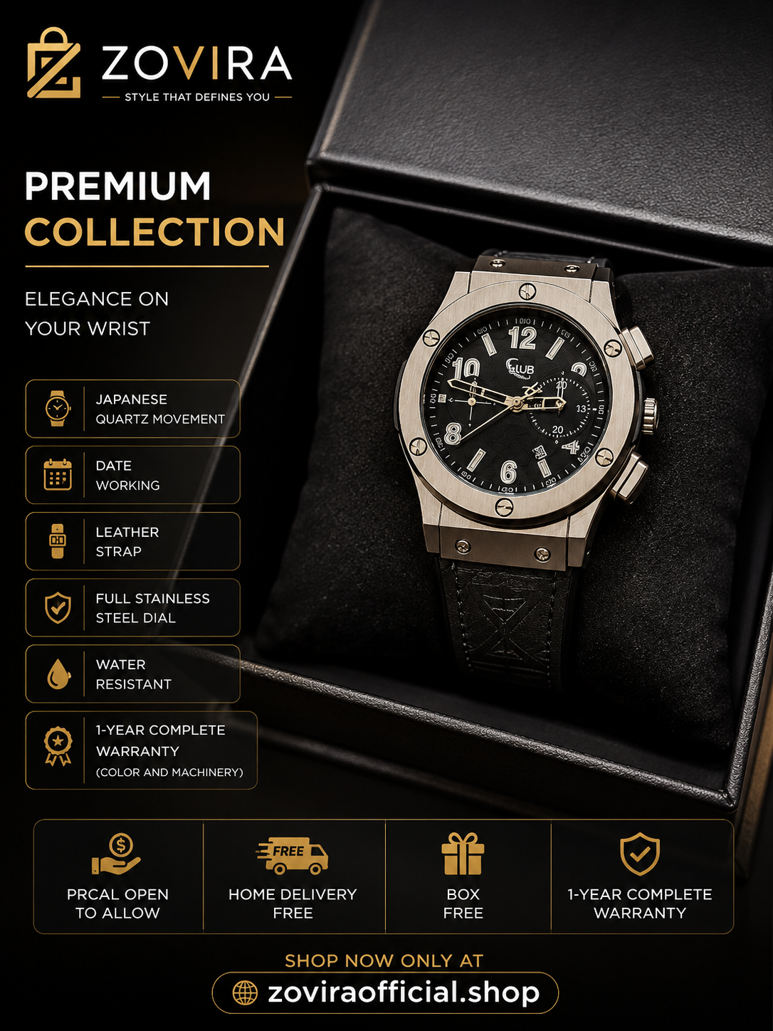 HUB Classic Fusion Black Dial Chronograph Watch Date working Master lock