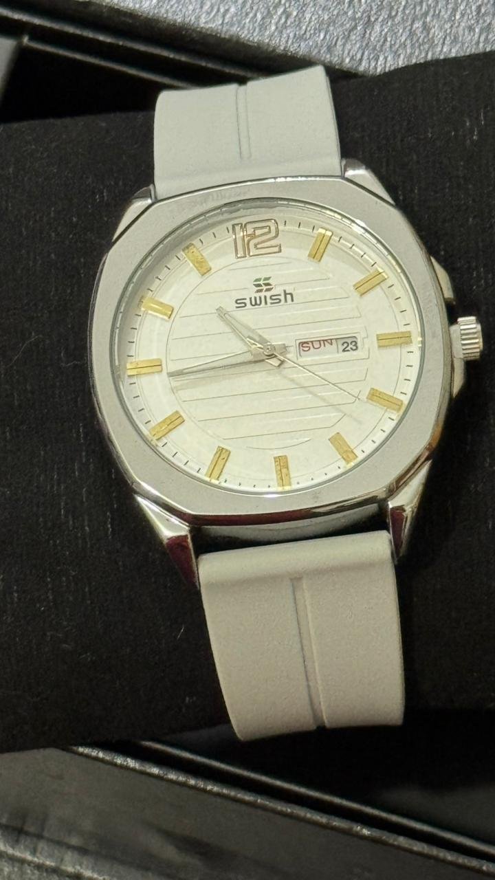 SWISH Men’s Gold Case Watch (BZ-FD04) – White Dial with Date Leather Rubber Strap - Image 2