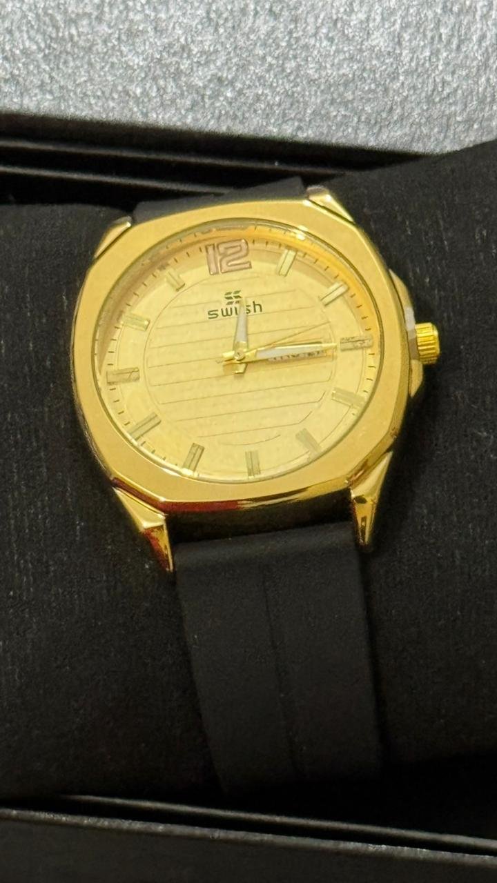 SWISH Men’s Gold Case Watch (BZ-FD04) – White Dial with Date Leather Rubber Strap - Image 2