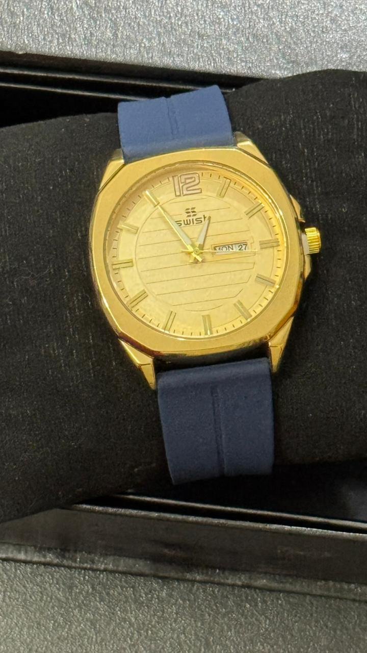 SWISH Men’s Gold Case Watch (BZ-FD04) – White Dial with Date Leather Rubber Strap - Image 2
