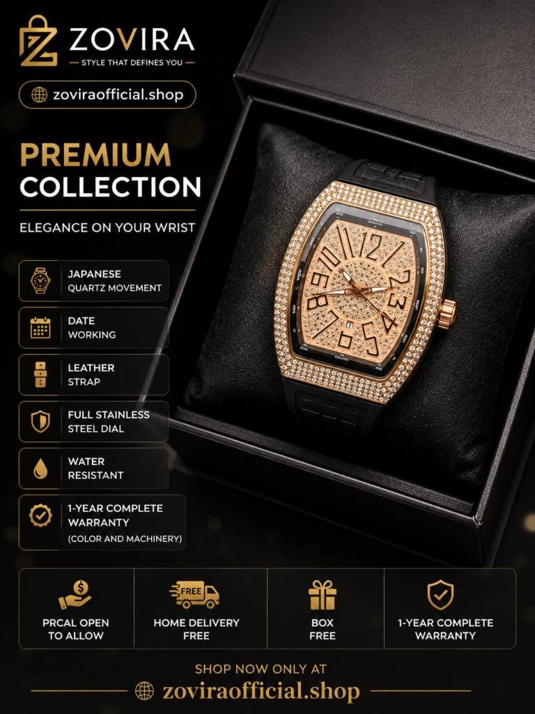Franck Muller Vanguard Diamond Edition Black Strap Golden Bezel Golden Dial